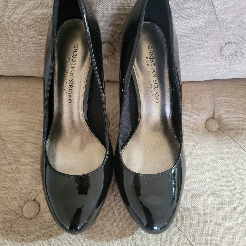Christian Siriano black paten leather high heels